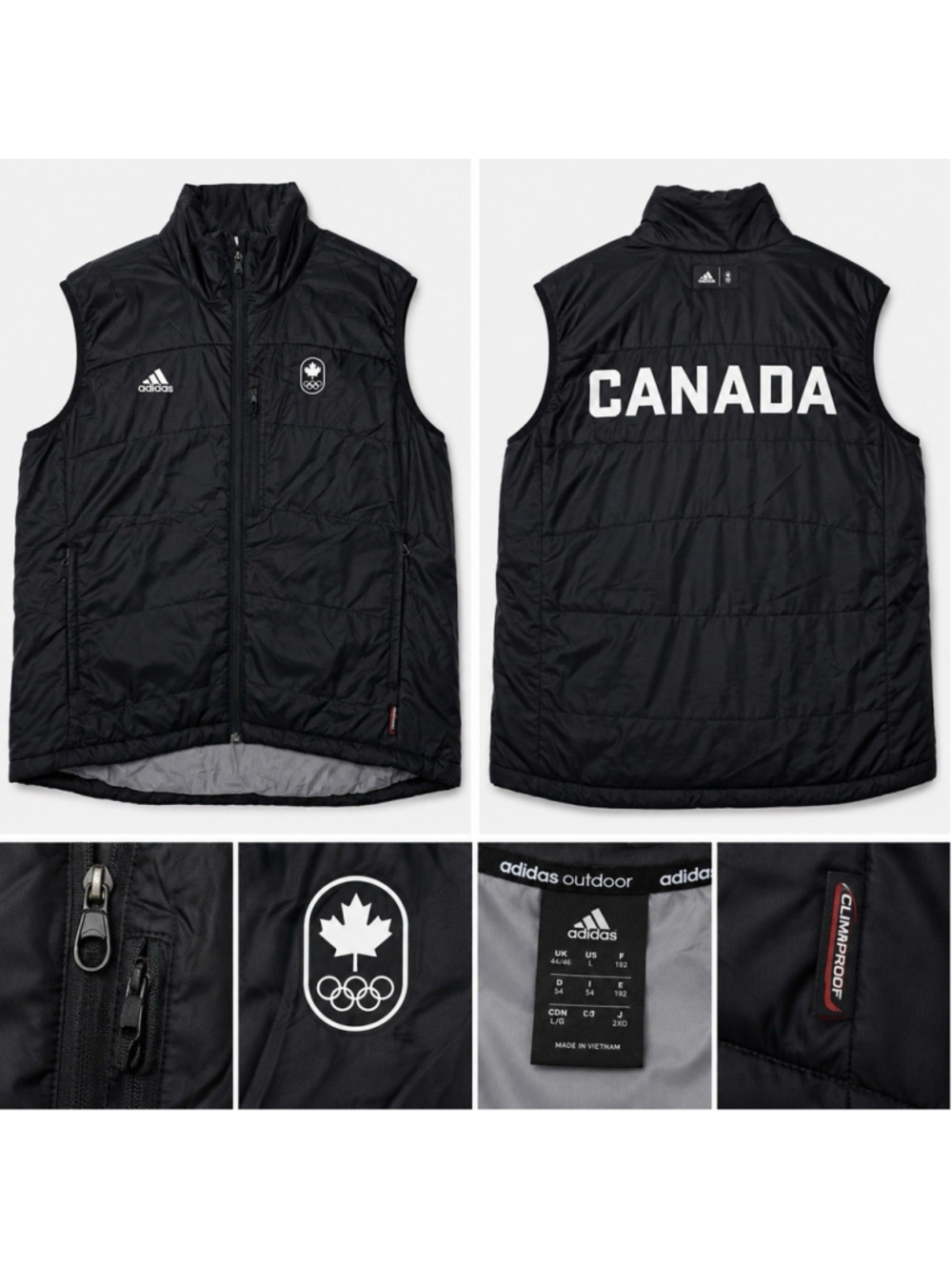 Adidas Team Canada Olympic Vest Mens L Sochi 2014 Era Climaproof Outdoor Black